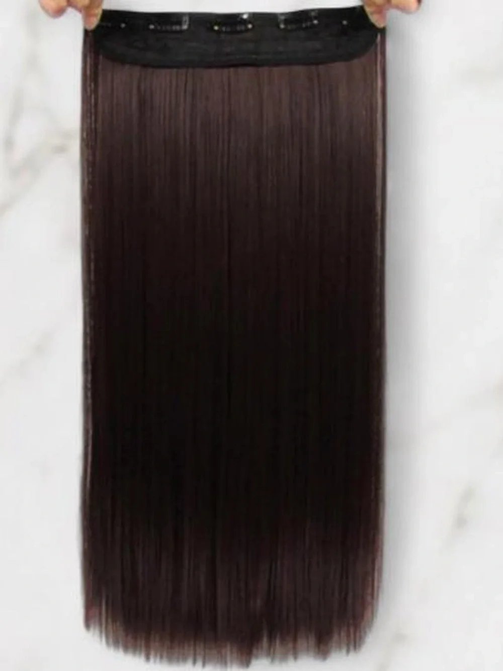 22 Inch Heat Safe Clip-In Straight Hair Extension - Dark Brown 5 Clips 1 Band